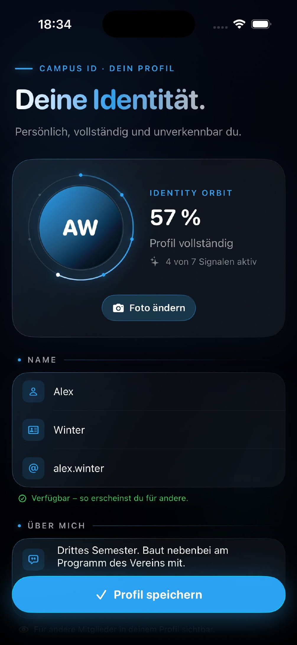 Campus profile and identity progress screen