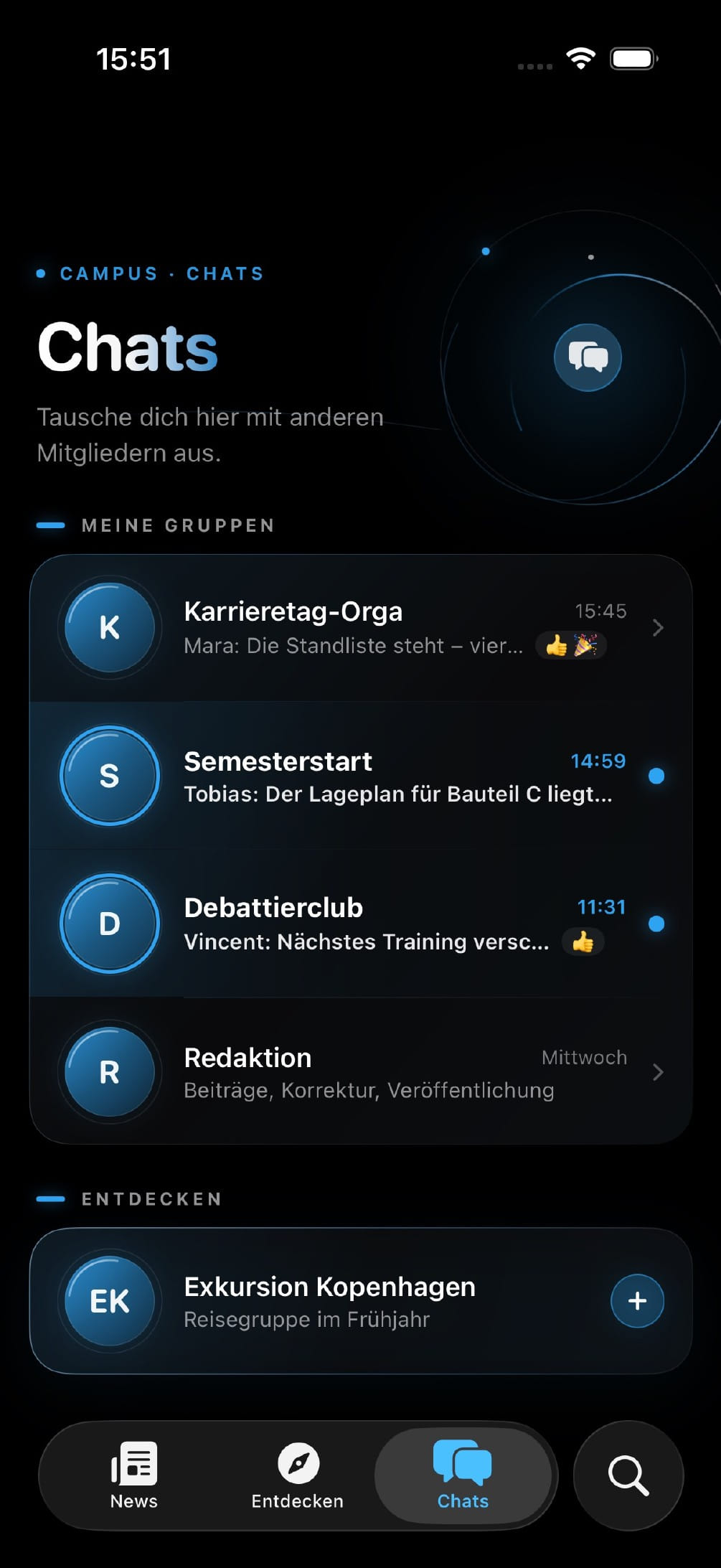 Campus community chat list screen