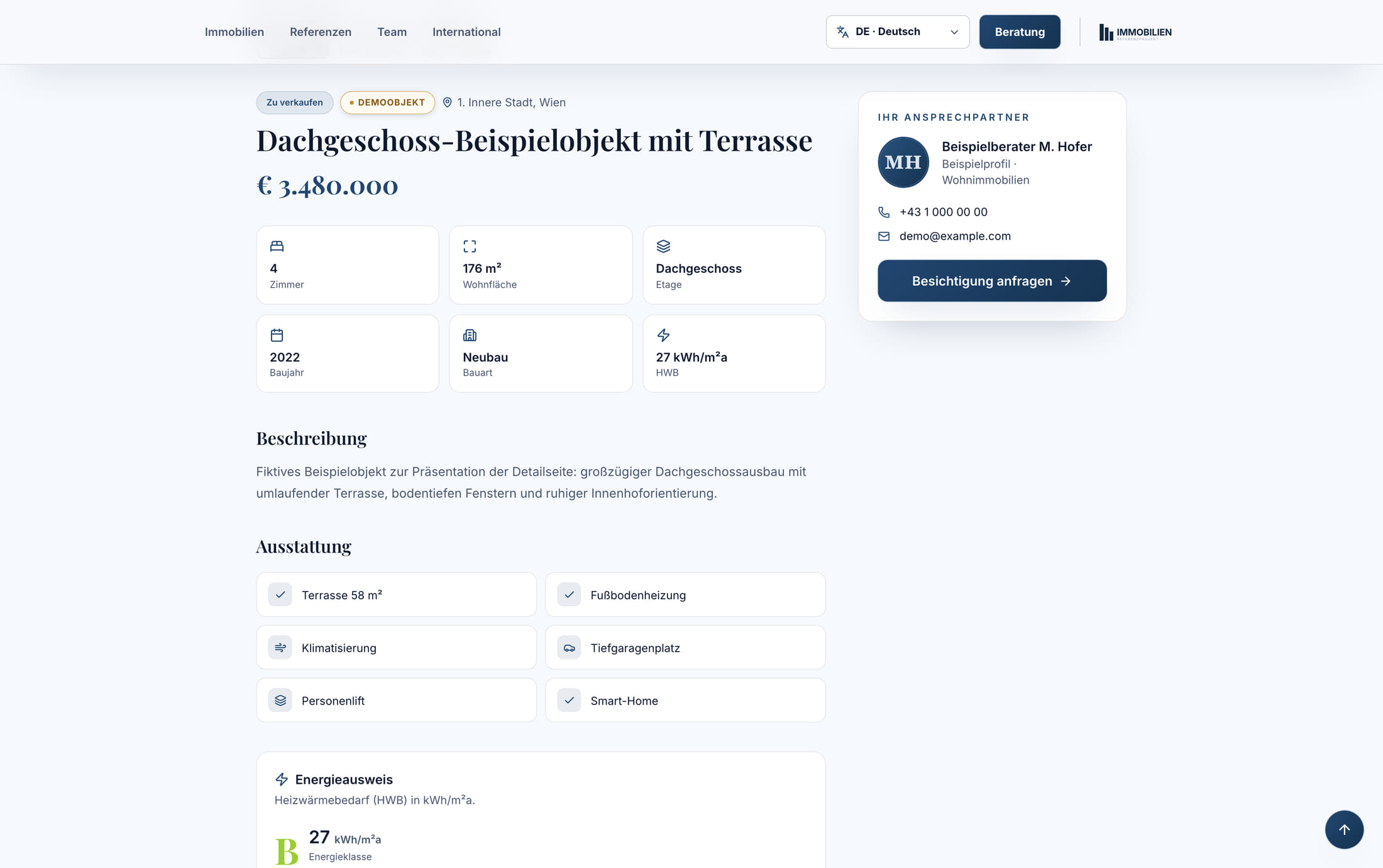 Strukturierte Detailseite einer Immobilie