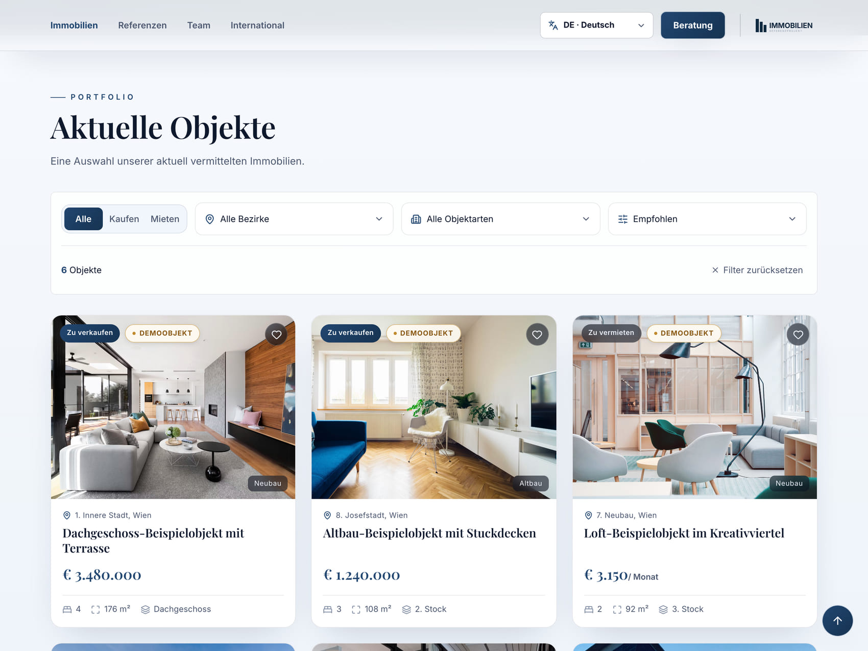 Immobiliensuche in der Tablet-Ansicht