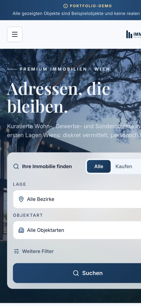 Responsive mobile homepage of the property website